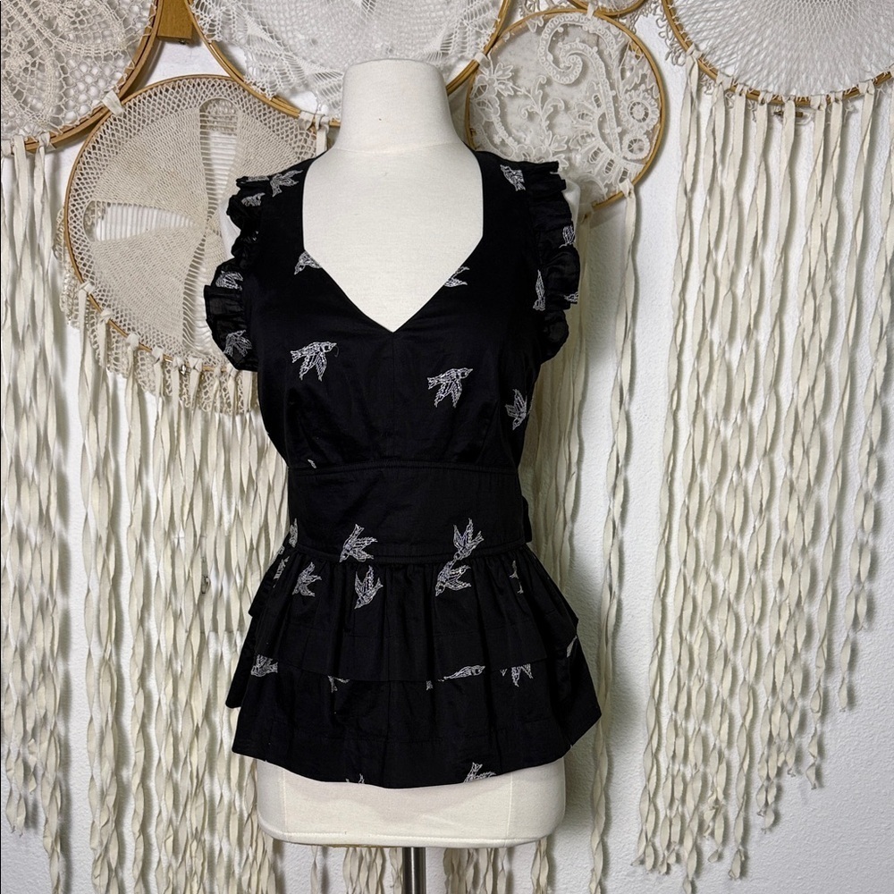 Anthropologie | Girls From Savoy Sparrow Embroidered Halter Top Blouse Size 6